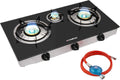 Kochfeld TC03GB 50mbar, Breite 72,5cm, CAMPLUX 3 Flammig Glas Gaskochfeld, Leistung 6,25 kW LPG Gaskocher, Gasregler