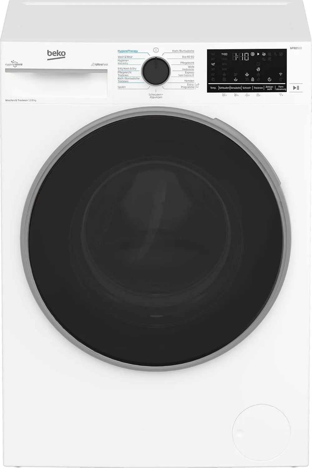 Beko Waschtrockner B3DFT512447W, Gewicht 8 kg Trocknen, freistehender, Bluetooth, Nachlegefunktion, Gewicht 12 kg Waschen, allergikergeeignet, Weiß