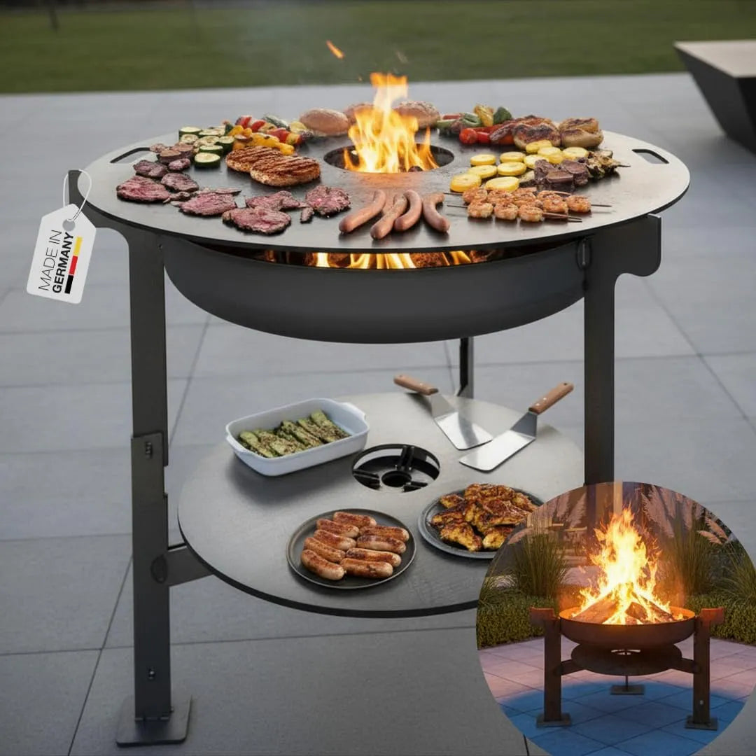 Grill, mit Feuerplatte 100cm -Der Neue Trend- Plancha Grillplatte feuertonne, Terma Feuerschale
