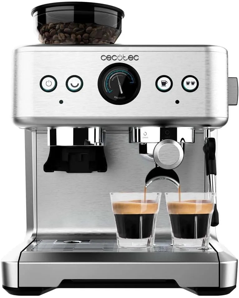 Cecotec Kaffeemaschine, 20 Bar, Barista Power Espresso 20 Barista Maestro Express. 2250 W, Manometer und 2 Thermoblöcke, Mahlwerk mit 20 Stufen