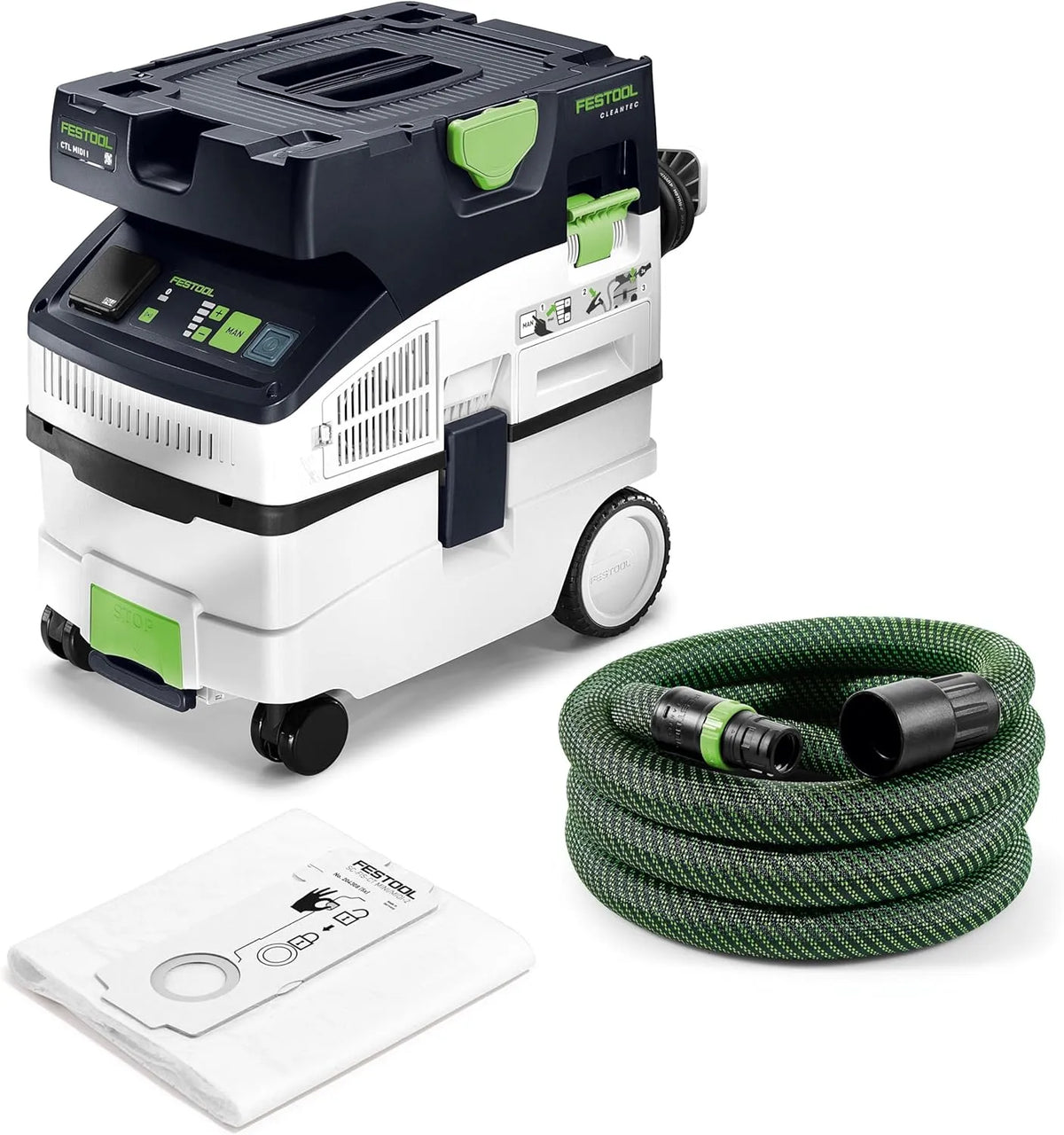 CTL MIDI I CLEANTEC Festool Absaugmobil, Saugschlauch glatt Ø 27/32 x 3,5 m, mit Hauptfilter, SELFCLEAN Filtersack