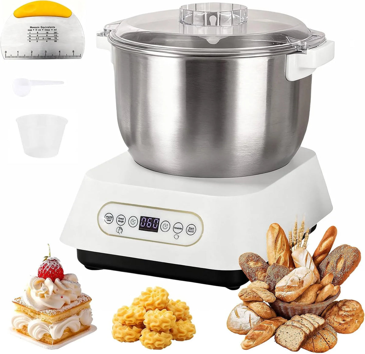 Edelstahl-Teigknetmaschine, Fassungsvermögen 7L Großvolumige Knetmaschine zum Backen, 25–38 °C, mit thermostatischer Gärfunktion