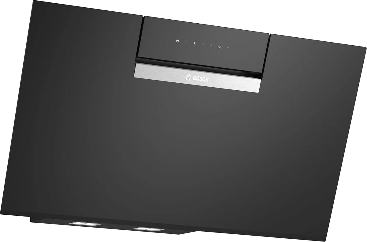 Bosch Dunstabzugshaube DWJ87FN60, 60 cm breit, Wandesse Made in Germany, Übers Kochfeld steuerbar, Serie 4 Smarte, Umluft, Klarglas in Schwarz