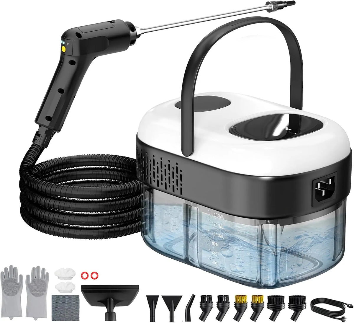 Dampfreiniger 15s, Leistung 2500W Profi Hochdruck Handgerät Heizung 1.4L Handdampfreiniger, mit 18 PCS Reinigungsset und Verlängerungsstange