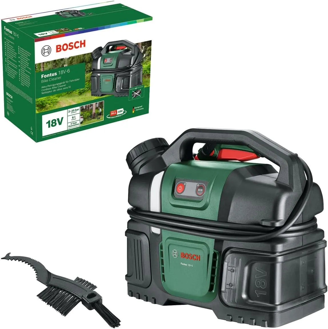 Bosch Modell 18V-6 6-Liter-Wassertank, Akku-Druckreiniger Fontus für Fahrräder, mini, onhe Akku, 8 Druckstufen, mobil