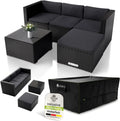 Sofa, Tisch & Kissen, Sitzgruppe für Garten, Gartenmöbel Set wetterfest, in Schwarz, Sessel, Terrasse & Balkon, dunkelgrau