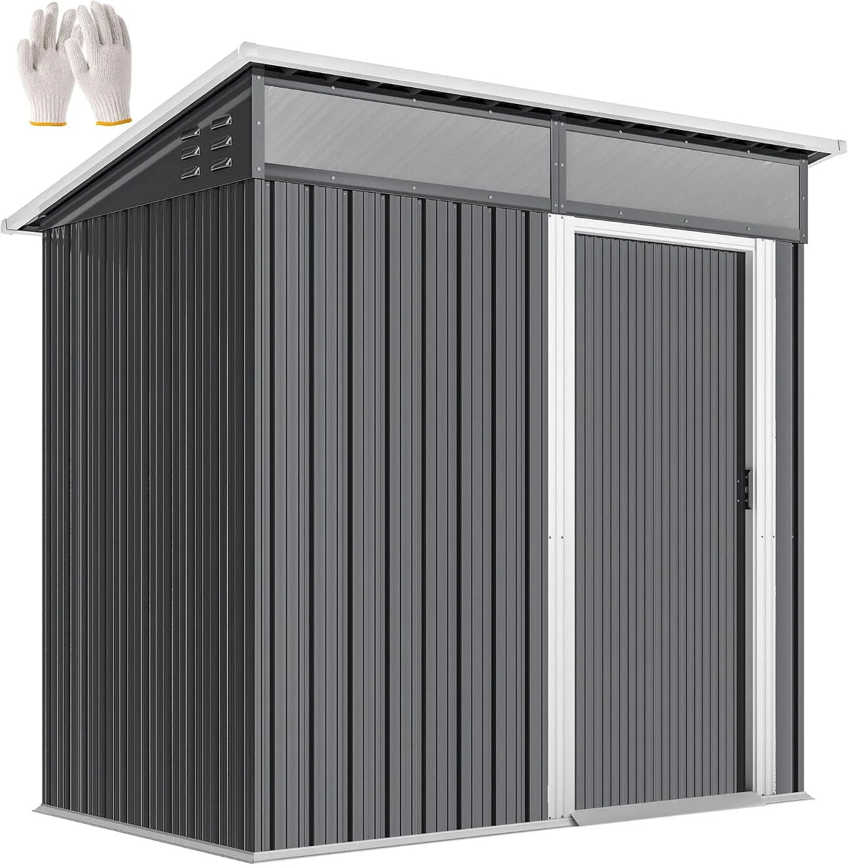 Outsunny Gerätehaus, Metall 1,9m² 195x122x182cm Geräteschuppen, mit Fundament Pultdach Fenster Schiebetür Haken Handschuhe wetterfest Gartenhaus
