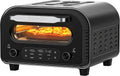 Elektrischer Pizzaofen, 5 voreingestellte Pizzaarten, für 32cm Pizza, Edelstahlgehäuse, Pizzaschieber, in Schwarz, bis 450℃, 1-60 Min Timer