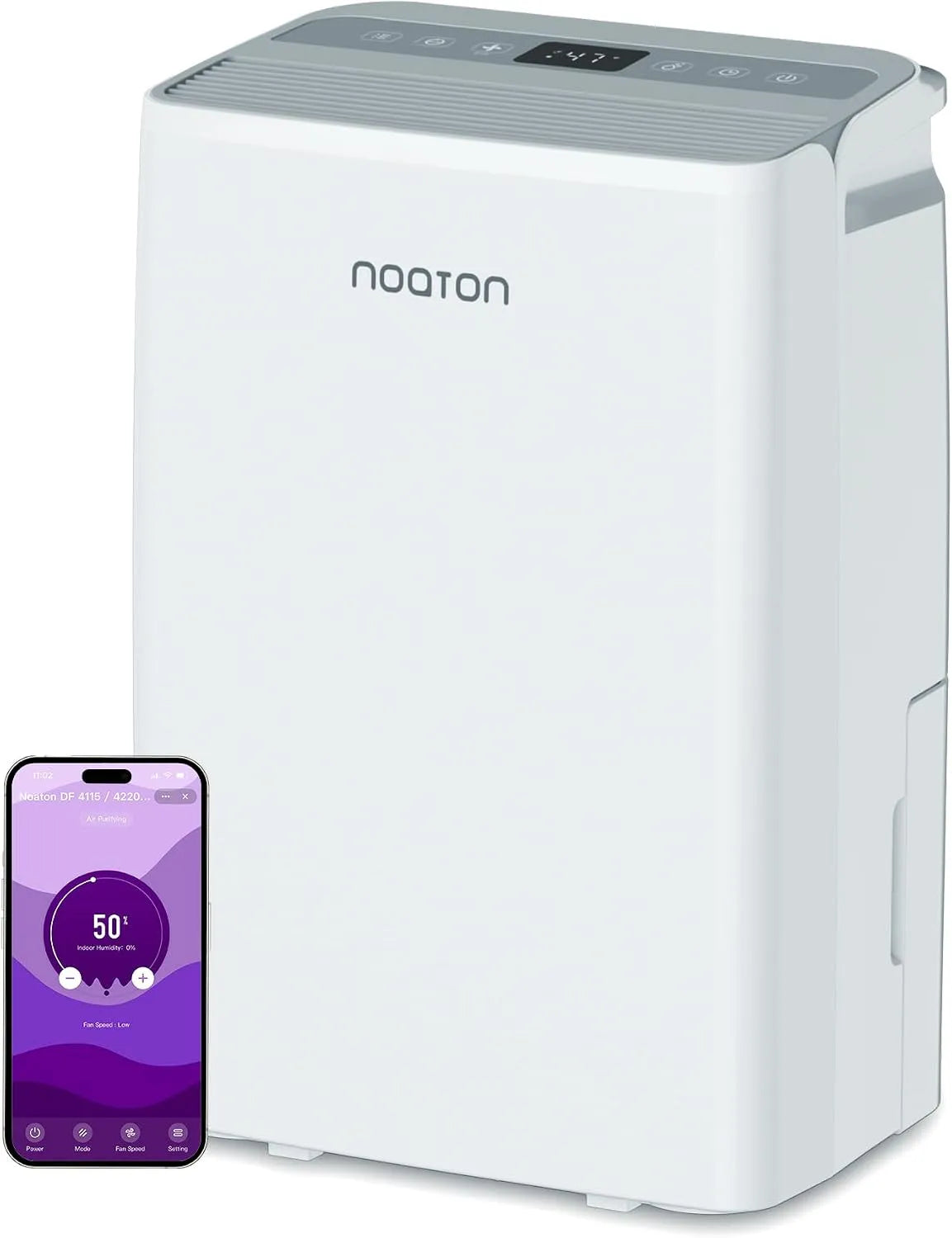 Luftentfeuchter DF 4115, Fassungsvermögen 2,2 L-Wassertank, Noaton WiFi HEPA Smart und Luftreiniger, 15L/24H, Fassungsvermögen 15L, 3 Jahre, 5 Modi