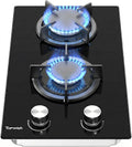 Kochfeld, TOPWISH Gaskochfeld 2 flammig, glas gaskochfeld einbau 30cm, Leistung 4750W, LPG konvertierbar, zündautomatik, thermoelementschutz