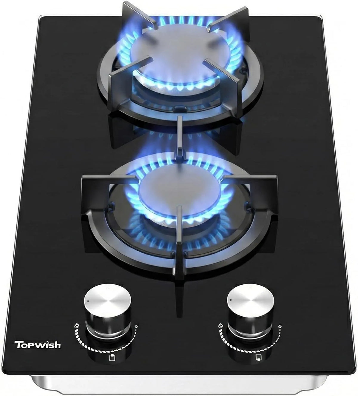 Kochfeld, TOPWISH Gaskochfeld 2 flammig, glas gaskochfeld einbau 30cm, Leistung 4750W, LPG konvertierbar, zündautomatik, thermoelementschutz
