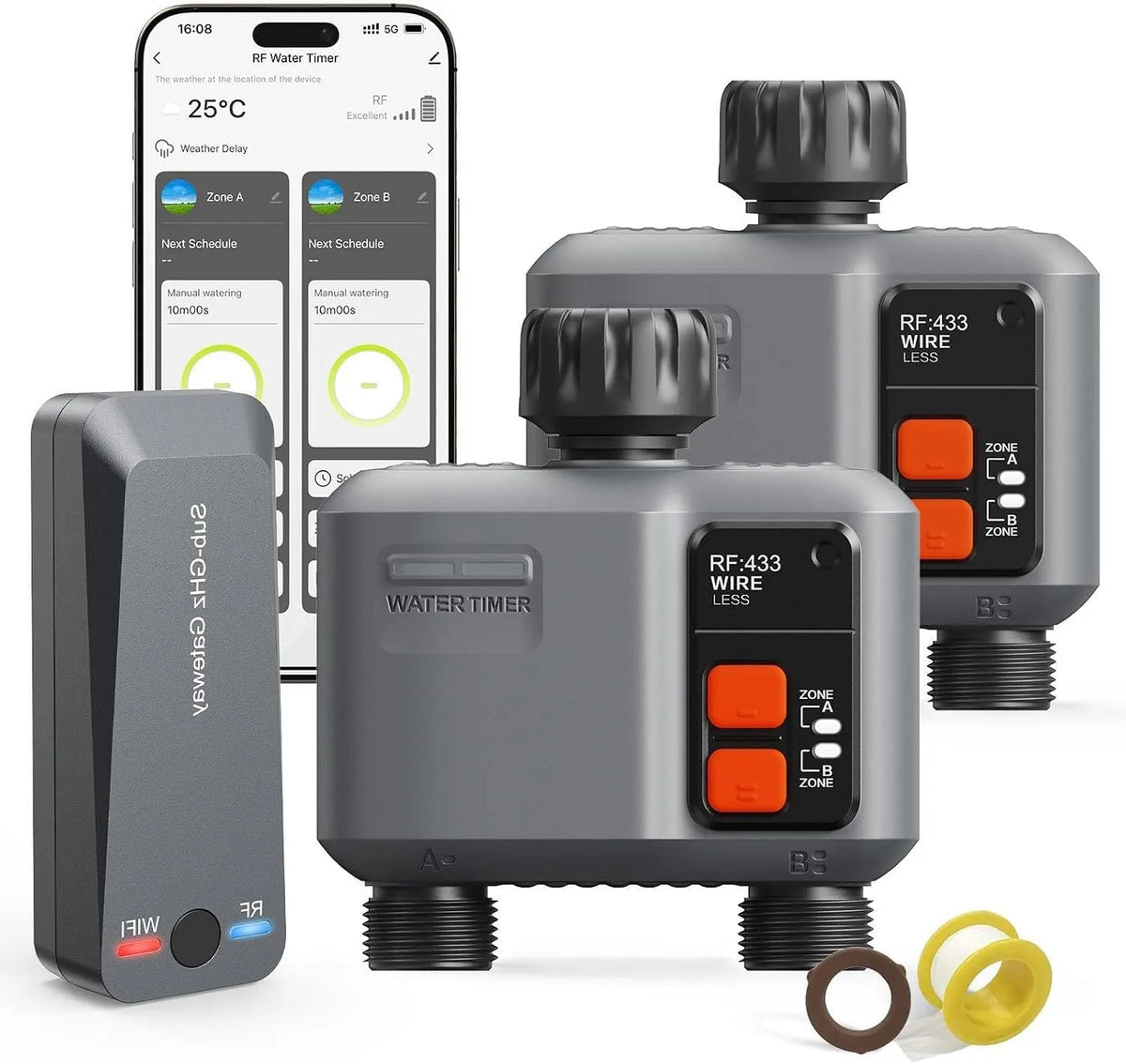 Modell Bewässerungscomputer WLAN mit RF-Technologie 2er-Packu johgee, Bewässerungsuhr für Gartenbewässerung Kompatibel mit Alexa & Smart Life App