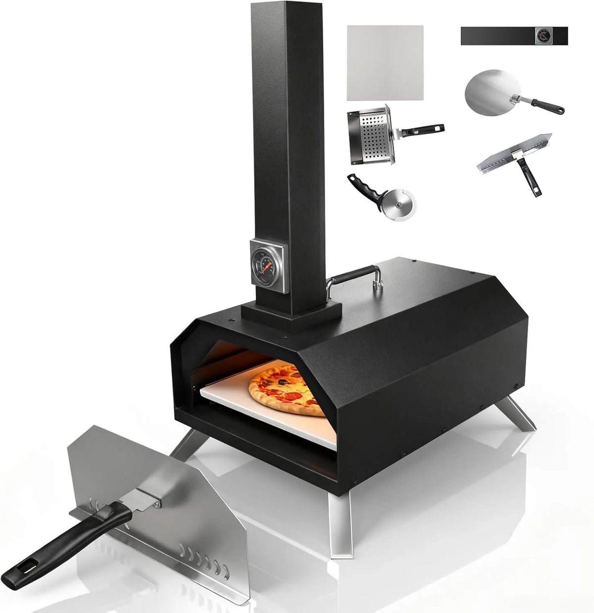 Pizzaofen Karinear Pellet, max. 540℃, Holzpellets 12-Zoll, Zubehör, Holzpellet-Pizza Oven für Camping, Pizzaschieber
