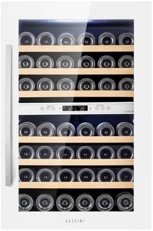 Kühlschrank LV42W, Weinklimaschrank mit 2 Zonen, 42 Flaschen, einstellbare Zonen von 5-20°C, 41dB, in Weißer Einbau-Weinkühlschrank, RVS-Handgriff