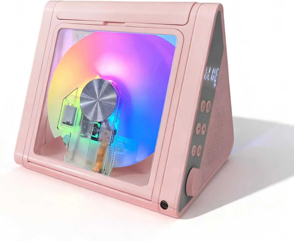 Players for Home Portable CD, Suppor Bluetooth 5.3/USB, Rechargeable CD Player, RGB Coloured Lights, Pink, 2 * 5W HiFi Speakers, AUX, Office