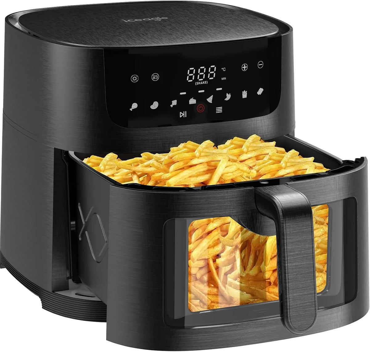 Heißluftfritteuse XXL, Leistung 1800W Airfryer mit Sichtfenster, Friteuse ohne Öl, Rezeptbuch, Fassungsvermögen 9L, 8 Betriebsprogramme