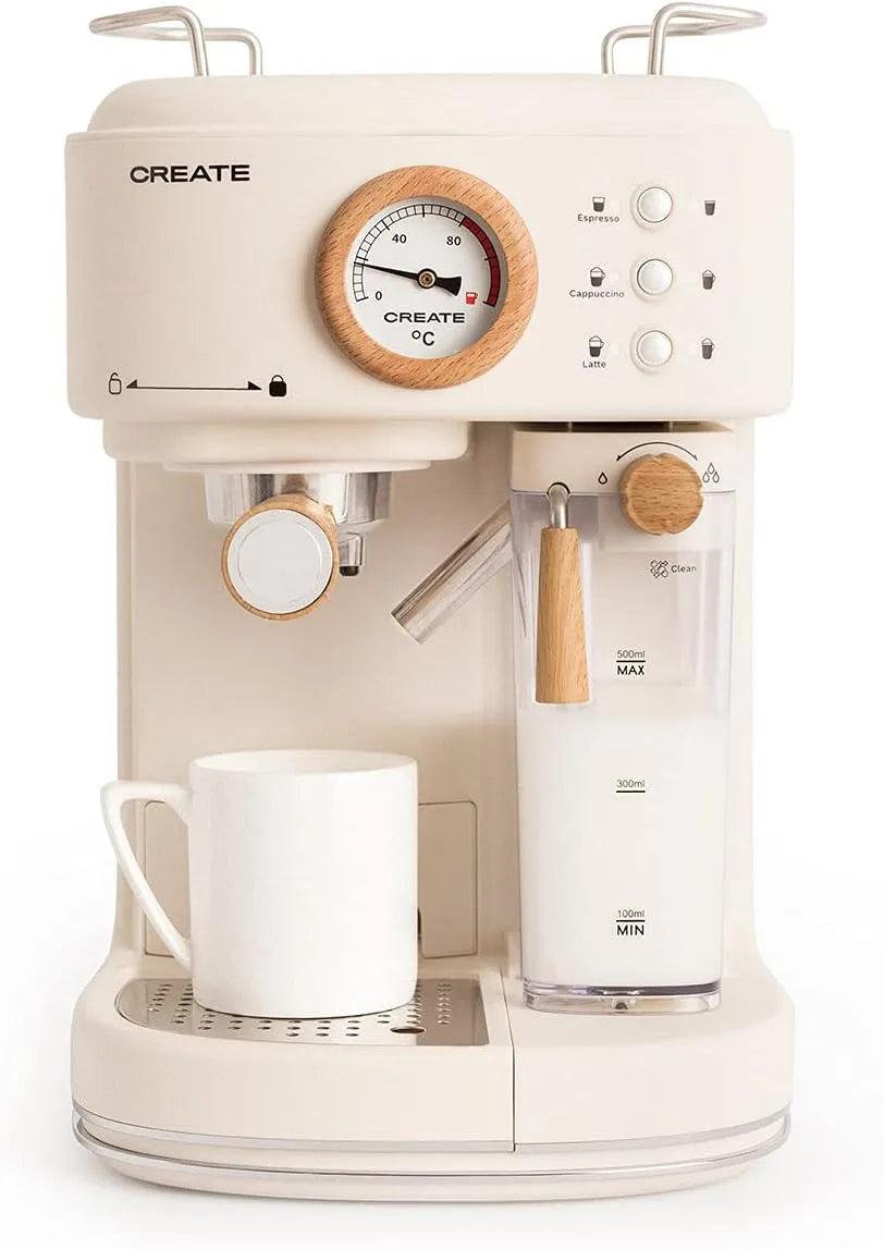 Kaffeemaschine, Fassungsvermögen 1.5L, CREATE, Halbautomatische Espressokaffeemaschine Cremeweiß, Tropfschale, für gemahlenen Kaffee, 20 bar
