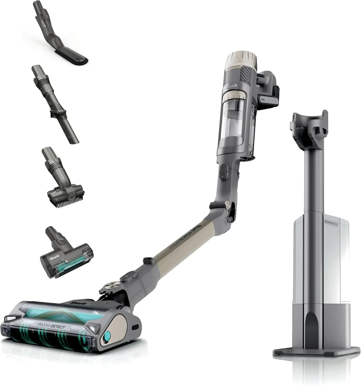 Shark Akku-Staubsauger IP3257EUT, PowerDetect Clean & Empty für Tierhaare, DuoClean Detect, Farbe Grau, Selbstentleerende Basis 45 Tage, Javagrau