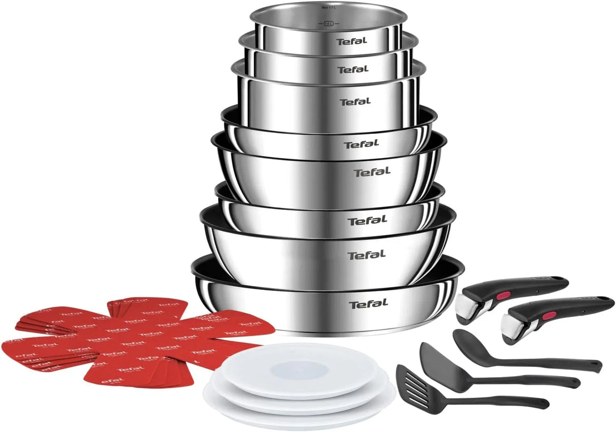 Tefal Topfset L897SK, Induktion Titanium 2X Antihaftversiegelung, stapelbar, einfache Handhabung und Reinigung, mit Zubehör, platzsparend