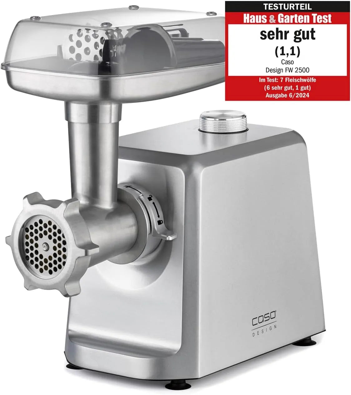 Caso Silber, Fleischwolf mit leistungsstarken 2500 Watt FW 2500, Rücklauf-Funktion, Testurteil: Sehr Gut, Titan Klinge