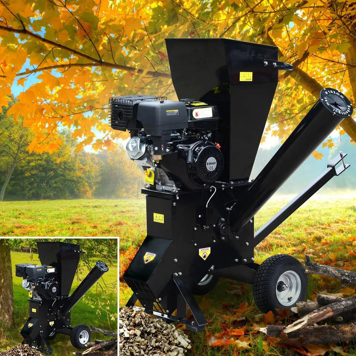 Modell Schredder Gartenhäcksler Benzin 7PS 15PS BRAST Häcksler, Leistung 11kW, Aststärke bis zu 102mm, Deichsel & Griff, Leistung 5,2kW, 2 Modelle