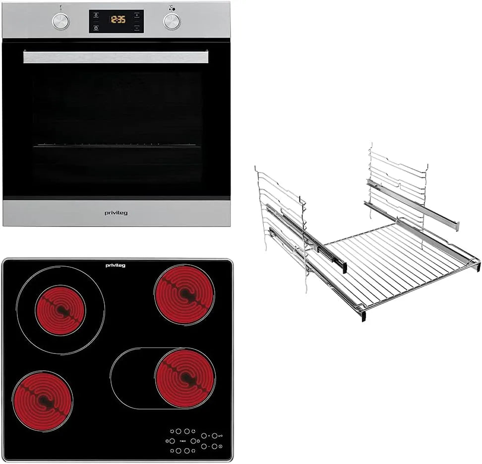 Backofen, Fassungsvermögen 71 L, 2-fach Teilauszug, Maxi Cooking silver, Privileg BAKO Turn&Cook 400 Einbau mit Glaskeramik-Kochfeld