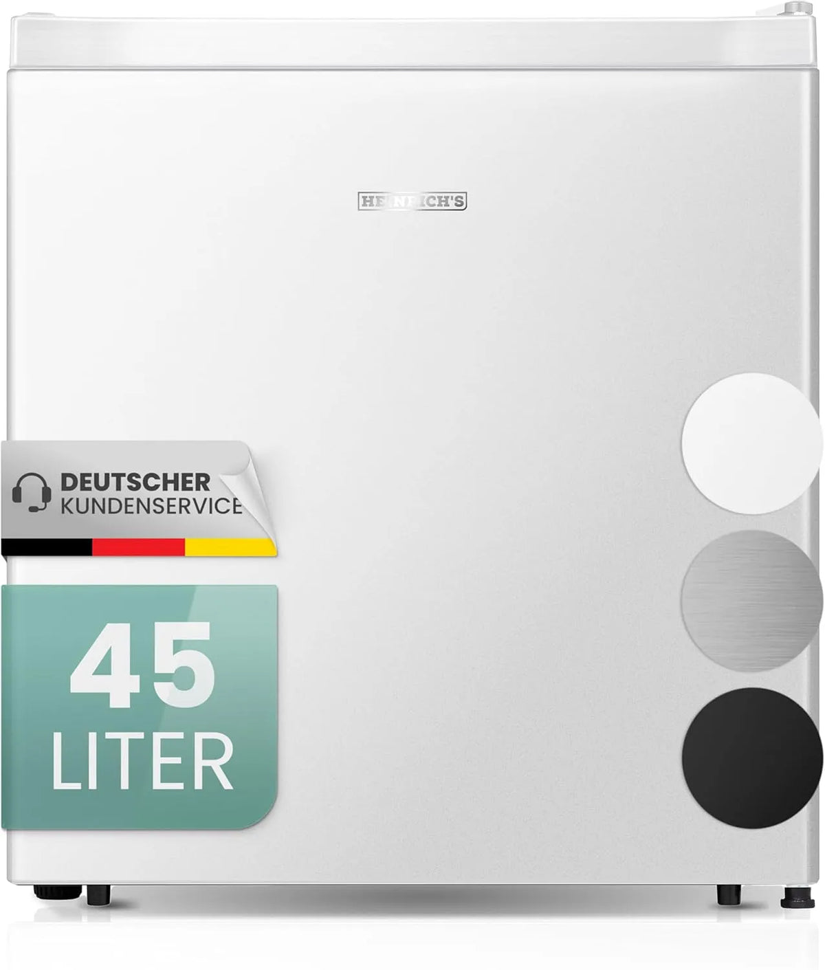 Kühlschrank, HEINRICHS Getränkekühlschrank 45L klein kompakt leise: 39db mit Kühlfach Mini-Bar, Tisch, geeignet für Büro Camping Garten Outdoor, Weiß