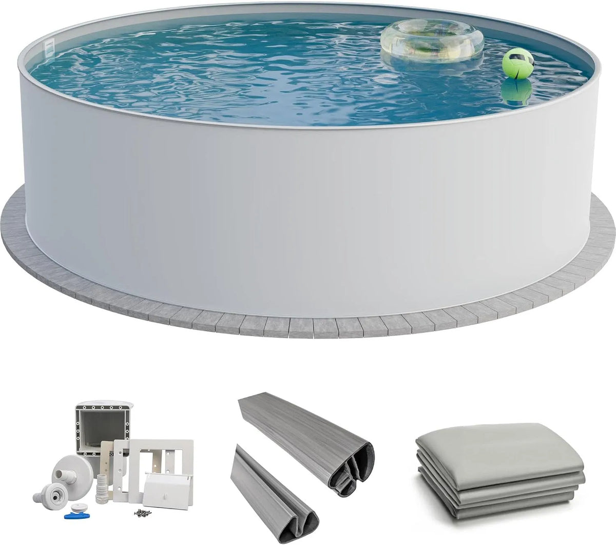Pool Fresh, Stahl 0,8 mm weiß, Maße 420x150 cm, Profi Stahlwandpool Set rund, Einhängebiese