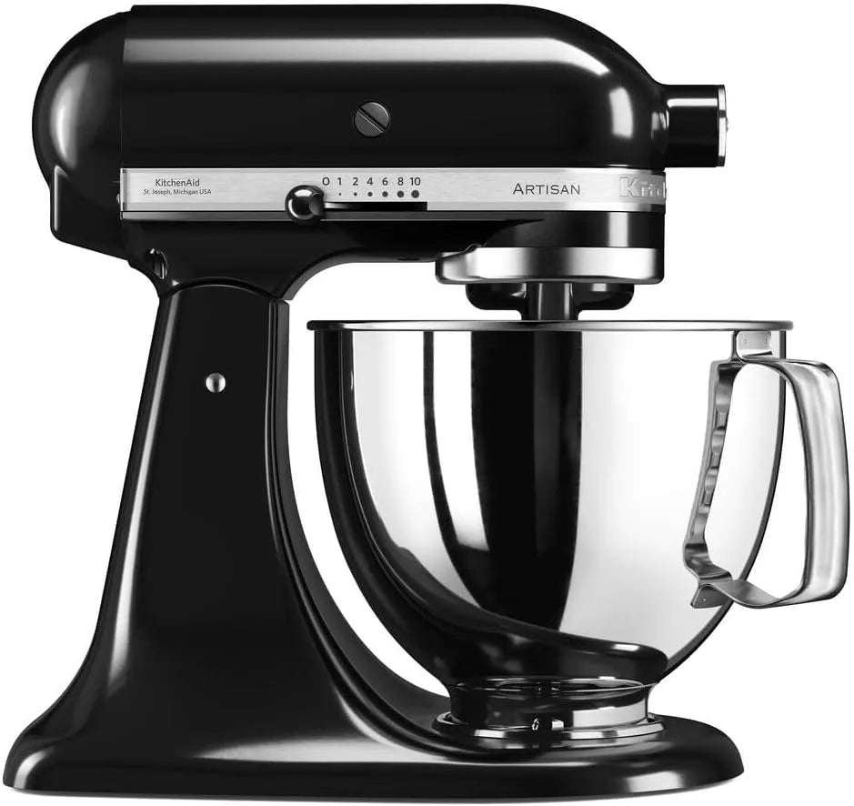 KitchenAid Küchenmaschine, Artisan, Fassungsvermögen 4.8 L, Teigknetmaschine mit 3 Zubehör und Schüssel aus Edelstahl, Onyx in Schwarz