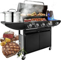Grill, Lagerfeuer Original Barbecue BBQ 5 Gasbrenner 4+1 Gartengrill, Stahl Warmhalterost, Seitenbrenner