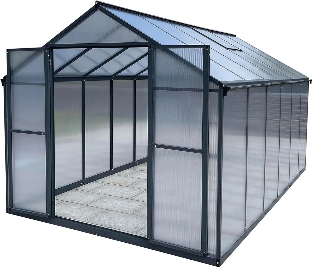 Gewächshaus Aluminium, für den Garten 8,23m² inklusive 238 x 361cm Fundament Doppeltür vielseitig nutzbar als Treibhaus, Frühbeet Aufzucht