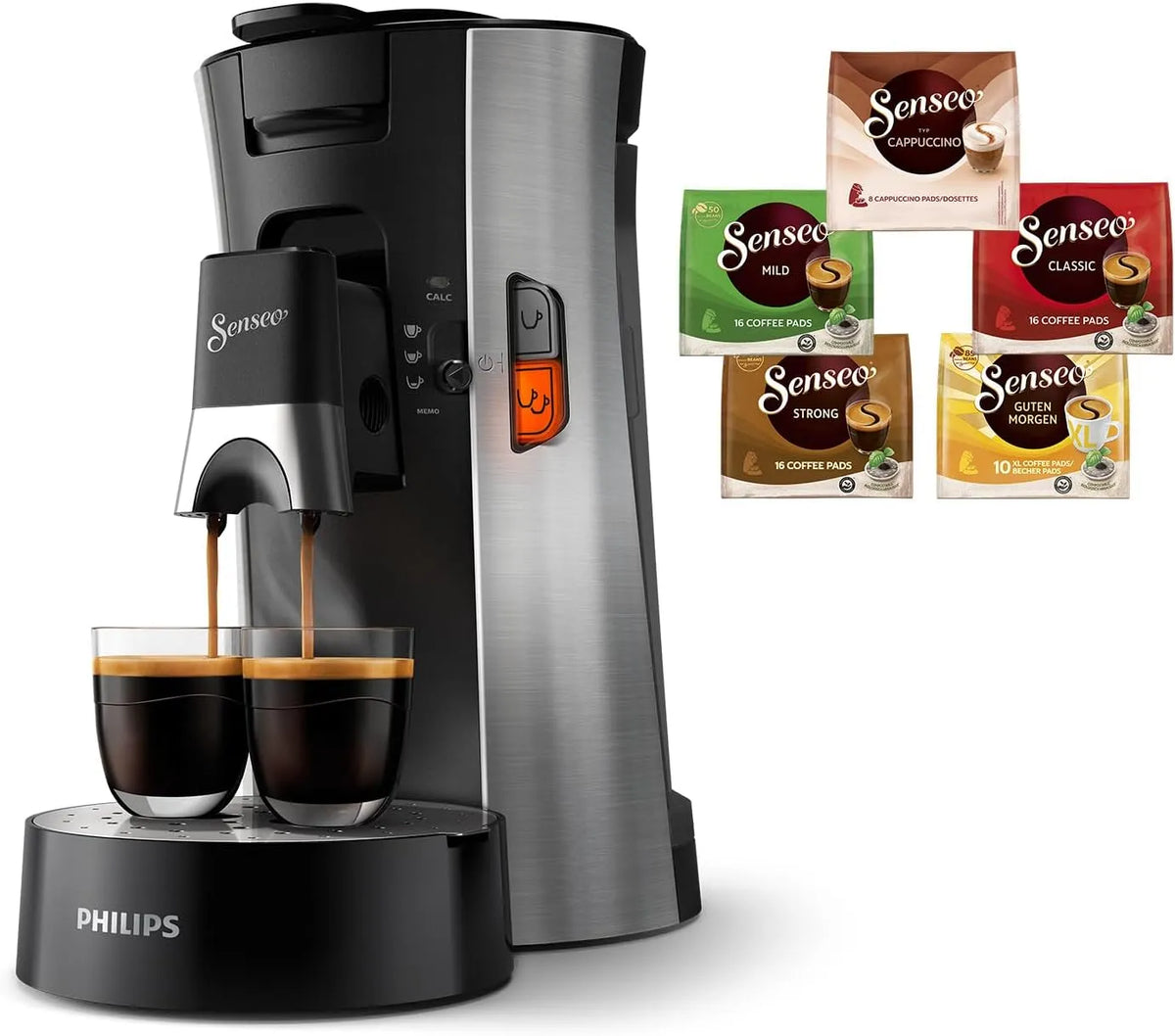 Philips Modell, Senseo Select Kaffeepadmaschine Bundle mit 66 Kaffeepads CSA250/10, 3 Kaffeespezialitäten, Fassungsvermögen 0,9L, Crema Plus