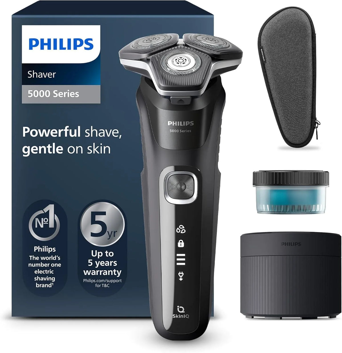 Philips Shaver Series 5000 S5898/50, Elektrischer Rasierer für Herren mit ausklappbarem Trimmer, Nass- & Trockenrasur, Reinigungsstation