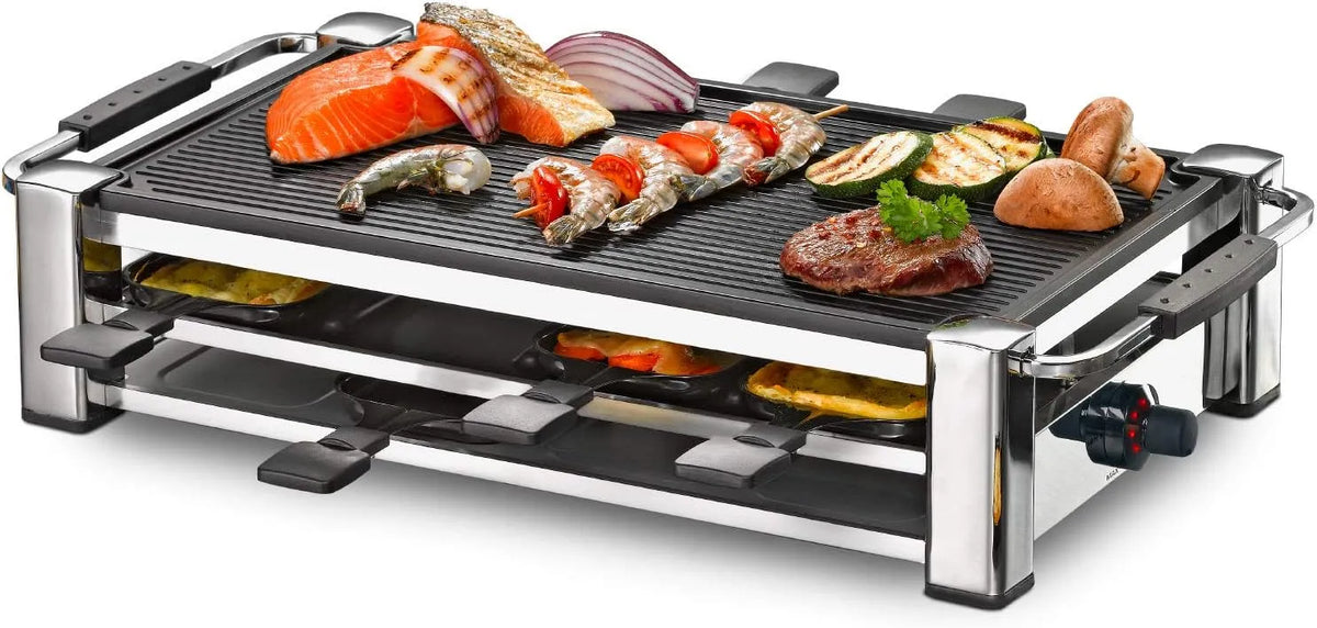Grill RCC 1500 ROMMELSBACHER Raclette, Leistung 1500 W, 2m, Tischgrill für 8 Personen, Xylan Plus Antihaftbeschichtung, extra langes Kabel, Parkdeck