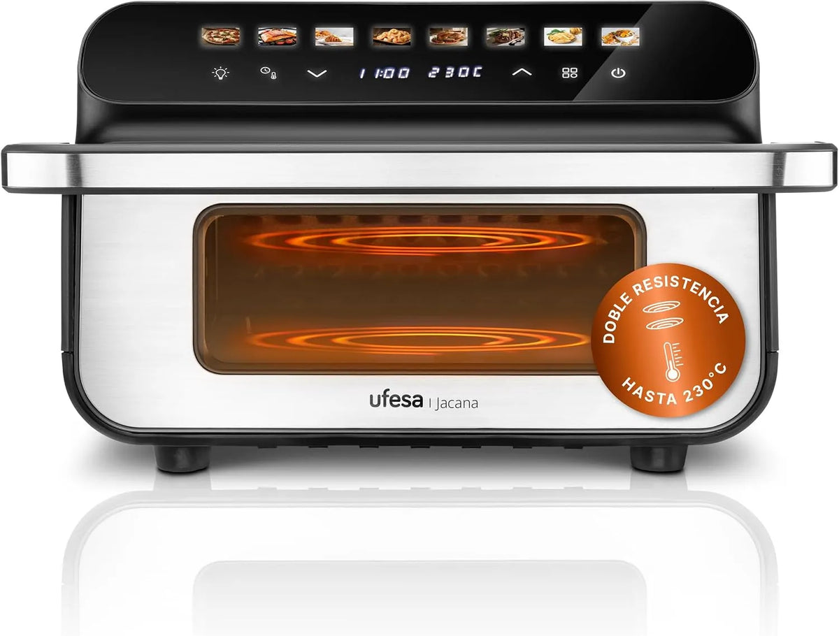 Heißluftfritteuse Ufesa Jacana, 230°C Max. Temperatur, Fassungsvermögen 10 L, Elektrischer Mini-Backofen, 28 cm Durchmesser, Grill-Zubehör