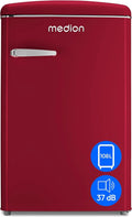Kühl-Gefrierkombination MD 37790 MEDION Retro, Fassungsvermögen 95L Kühlschrank, Fassungsvermögen 13L 4 Sterne Gefrierfach, LED Innenbeleuchtung, rot