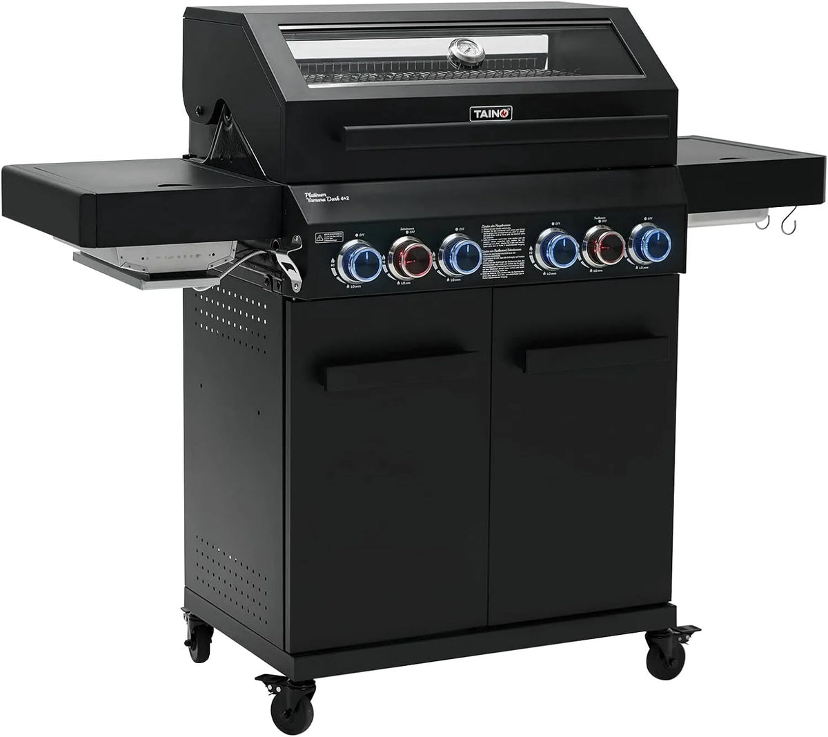 Gasgrill, TAINO PLATINUM YAMARA DARK 4+2 Stahl 4 Brenner Keramik Sear-Burner Keramik Backburner Piezo-Zündung Grillrost Gusseisen