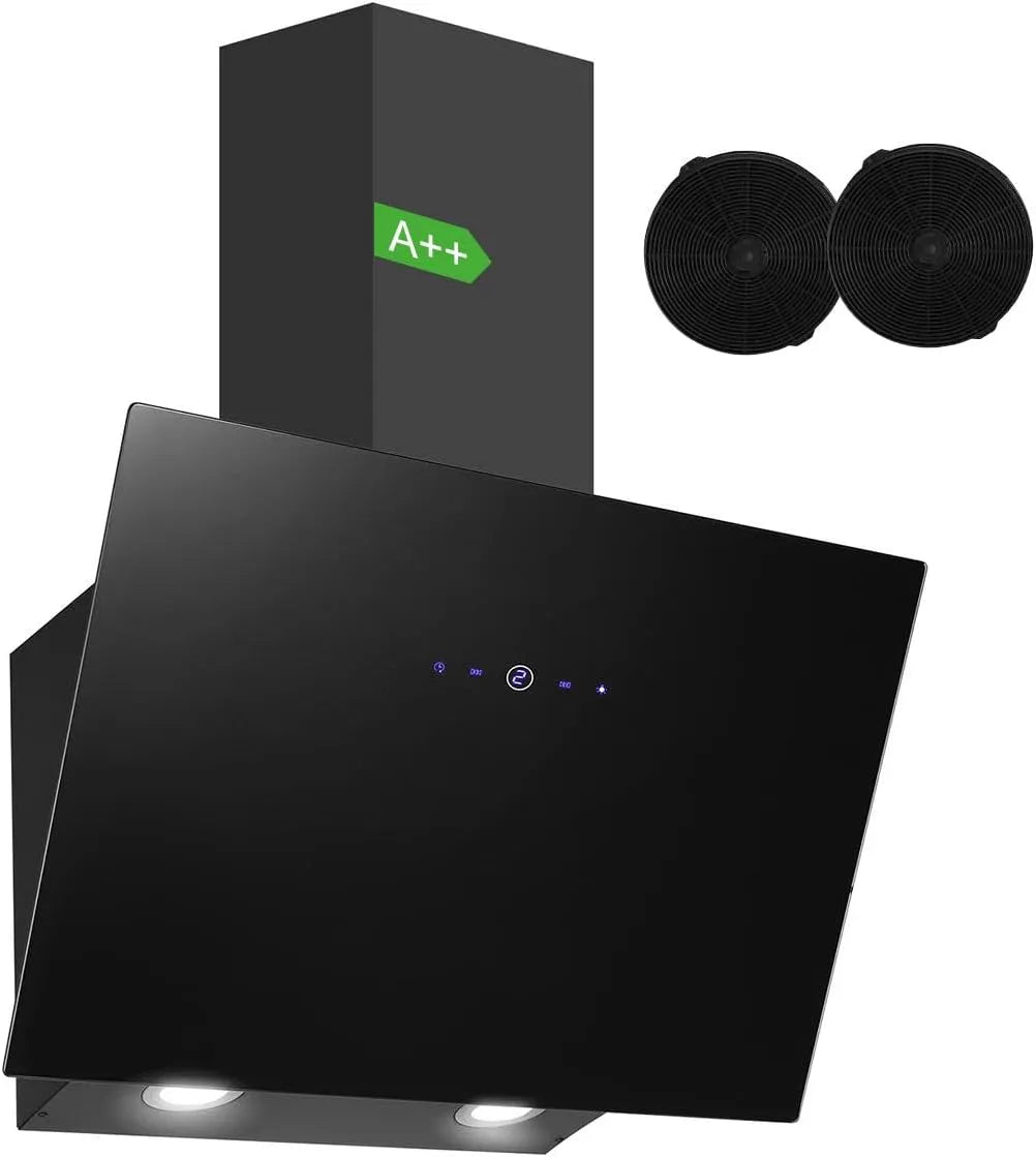 Dunstabzugshaube SNDOAS, Breite 60cm, 550 m³/h Starker Saugleistung Abluft, Umluft, inklusive. Aktivkohlefilter, Energieeffizienz A++, in Schwarz
