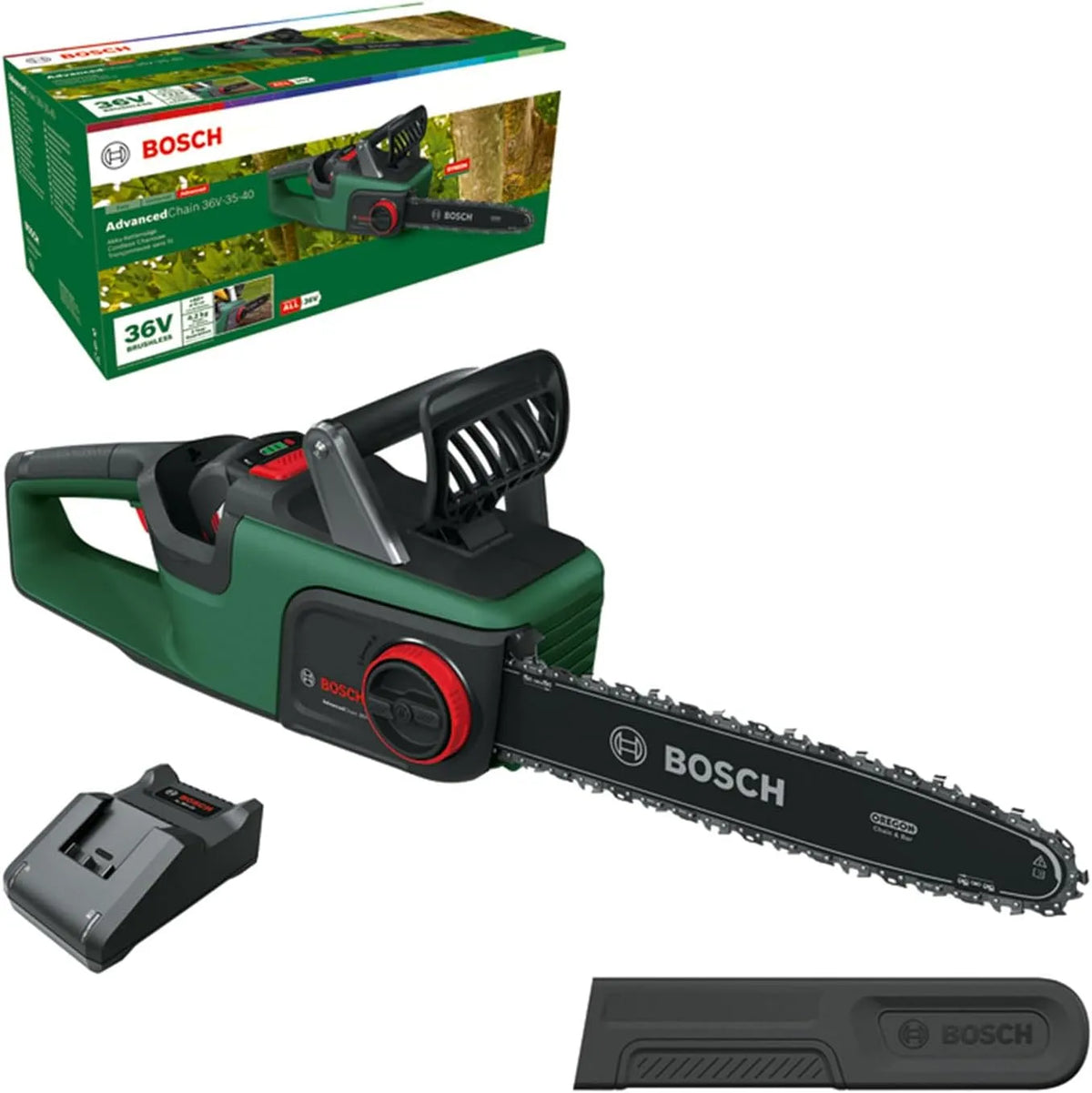 Bosch Akku-Kettensäge 36V-35-40 36-Volt-System 0-Ah-Akku, 1 x 2 und Ladegerät, Kettengeschwindigkeit: 14 m