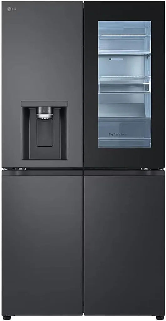 LG Modell GMG960EVJE, Multi-Door mit InstaView, Crushed Ice- und Wasserspender, Essence Black Steel, 635 L Kapazität, Eis, Fensteranschluss