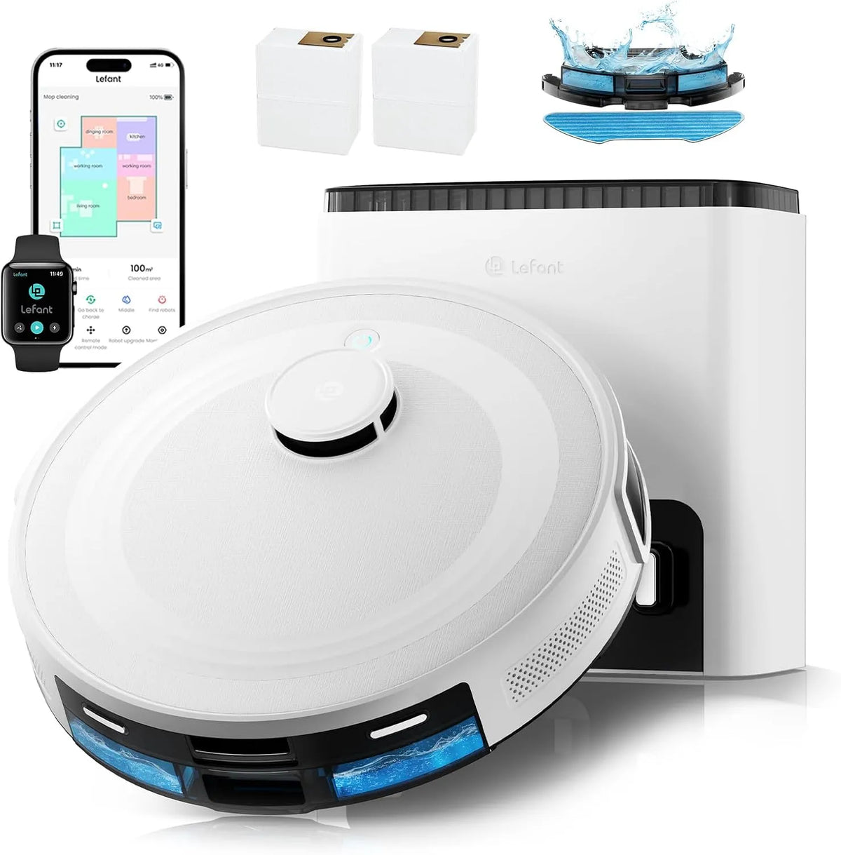 Saugroboter, Staubsauger Roboter mit Laser-Navigation, Staubsaugerroboter mit Personalisierbarer Pulizata, App, Weiß, Lefant M2 Plus mit Mappatura