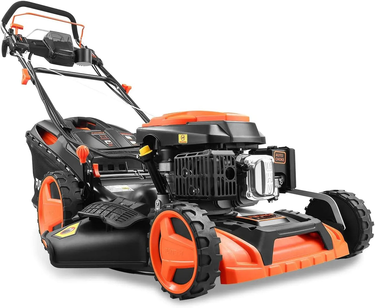 Fuxtec Rasenmäher 4in1 FX-RM5196eSPRO, Fassungsvermögen 60L Grasfangkorb, Gartenmäher inklusive. Frontstoßstange, 51 cm Schnittbreite