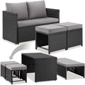 Tisch 2in1, Set mit Schraubfüßen, Polyrattan Gartenmöbel, Terrassenmöbel, in Schwarz, TecTake Rattanlounge für 4 Personen