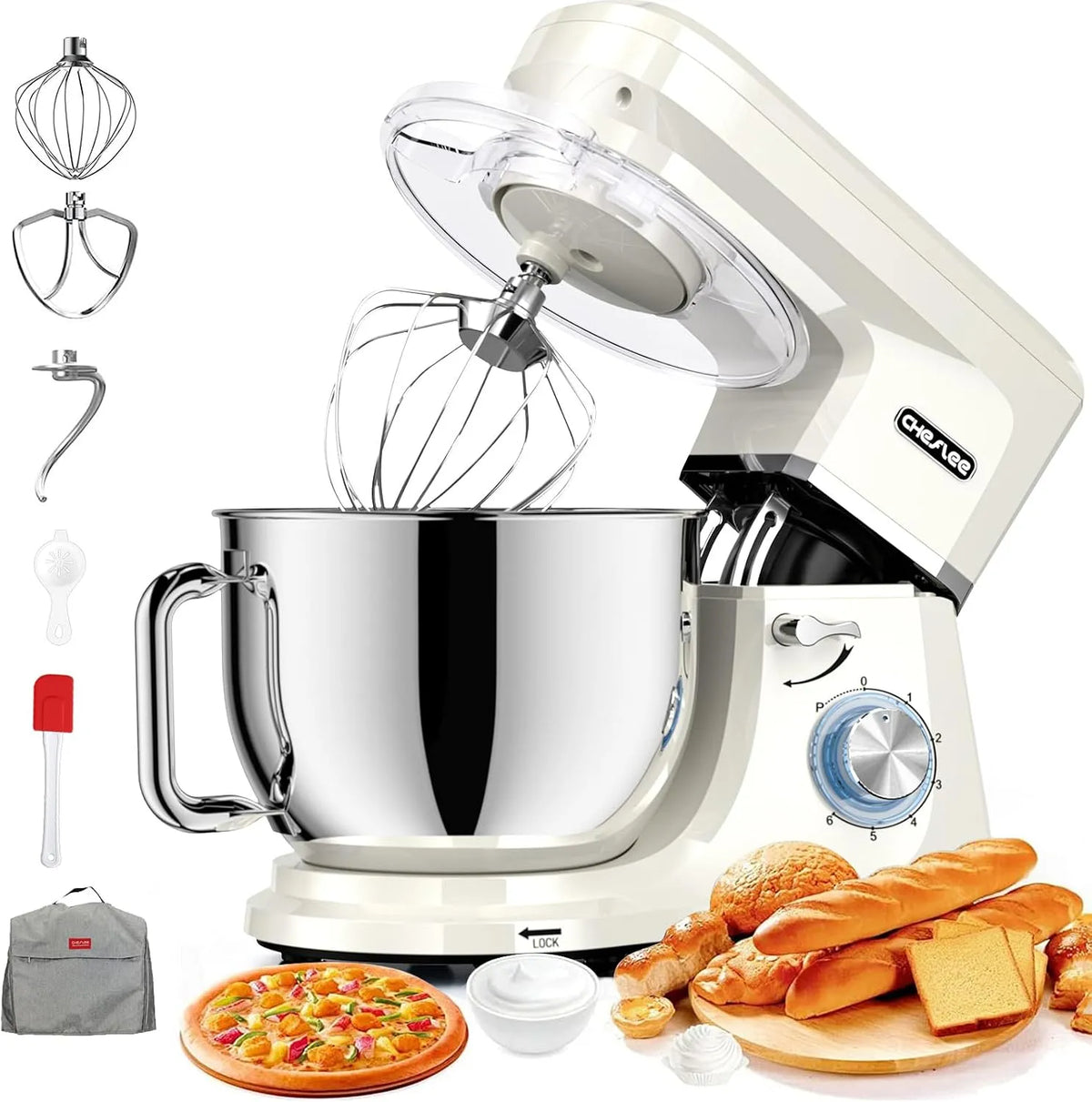 Küchenmaschine CHeflee, 2000W Leistungsstarke Knetmaschine, Schneebesen Staubschutzhülle