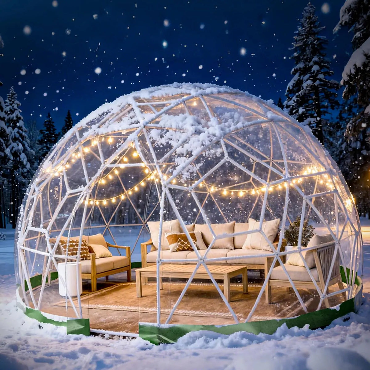 Gewächshaus, Gartenblasenzelt mit 2 Lichterketten, Party, Hochzeiten, 2.9 x 1.8m Gartenkuppel Igloo, Durchsichtiges Kuppelzelt für Hinterhof