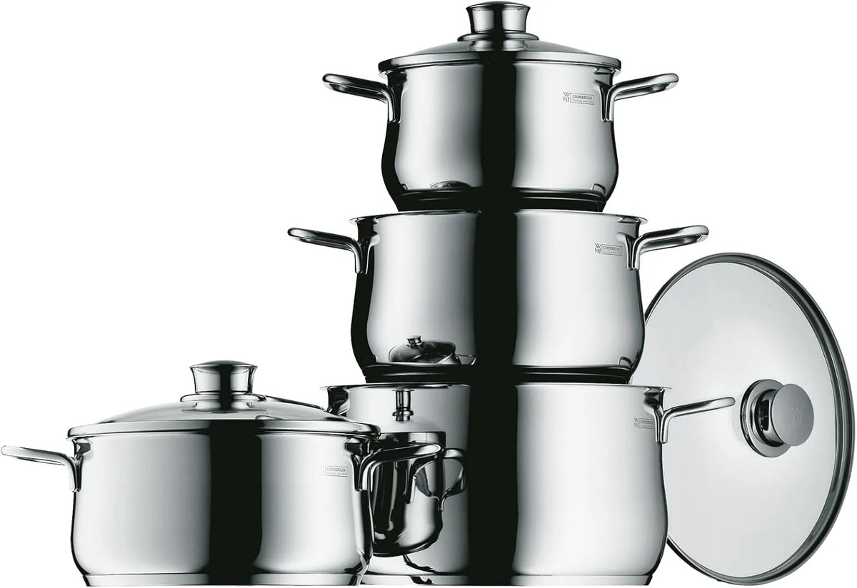 WMF Topfset, Diadem Plus Induktion 4-teilig, Kochtopf Set mit Glasdeckel, Cromargan Edelstahl poliert, Induktions Töpfe Set unbeschichtet