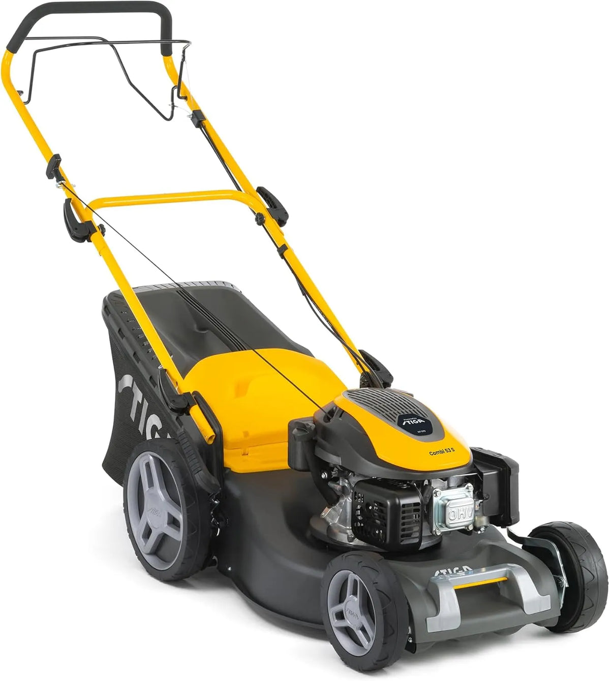 Stiga Rasenmäher, Combi 53 S Benzin, 51 cm Stahlmähwerk, Fassungsvermögen 60 L Grasfangkorb, 166 CCM Motor, 3-in-1 Mähsystem, selbstfahrend