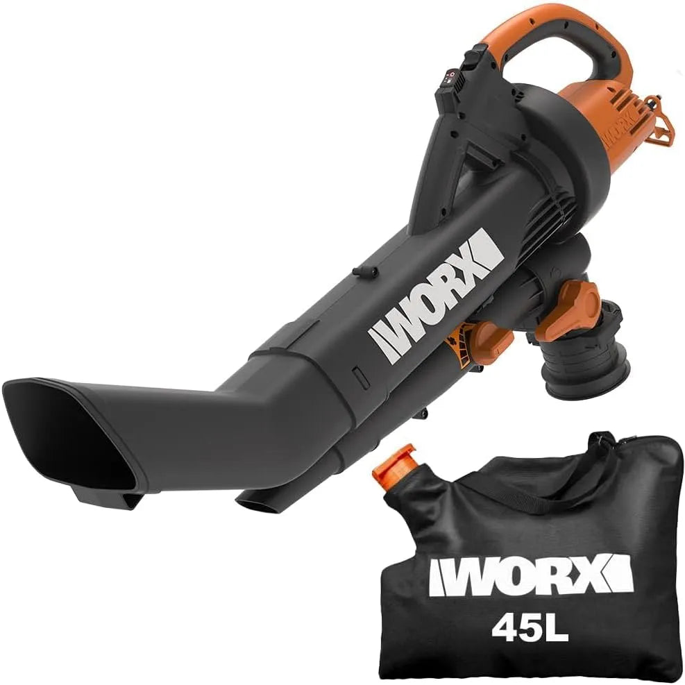 Worx Laubbläser WG505E, Trivac & Laubsauger 3000 W, 3-in-1 Funktion als, 335km/h, 600m³/h, inklusive. 45L Fangsack, Laubsauger & Mulcher