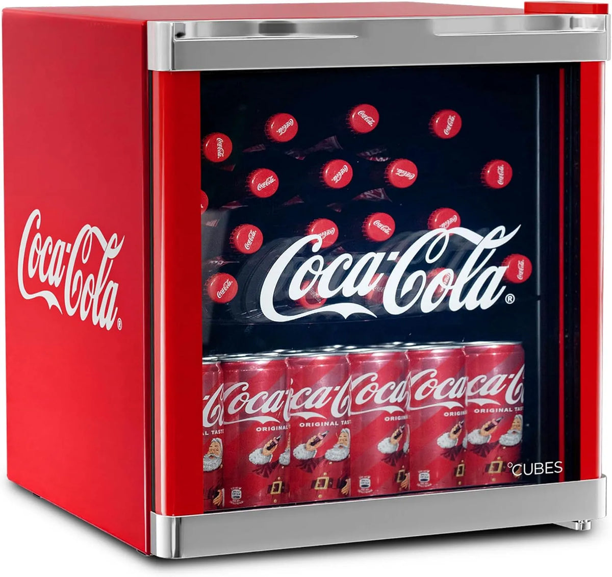 Kühlschrank, °CUBES Original Coca-Cola Mini Rot 48L, Getränkekühlschrank mit Glastür, leise & energieeffizient, Für Büro, Partys & Gaming