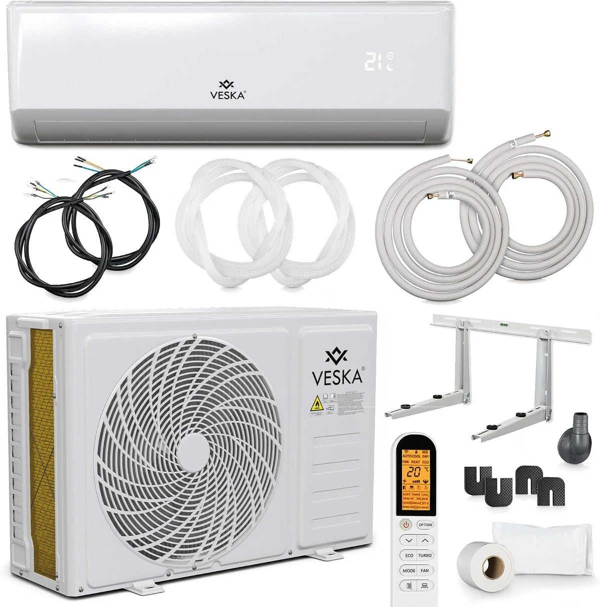 Klimaanlage VSK-12000BTU, 3.500 Watt, Set Split, mit WiFi, Fernbedienung, inklusive. Montagematerial, Heizen A+ 12000 BTU, Kältemittel R32, Kühlen A++